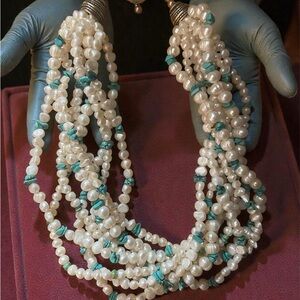 Elegant Pearl and Turquoise Necklace